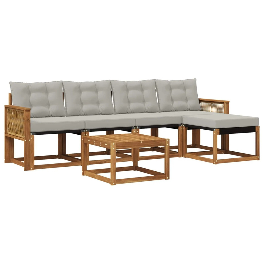 vidaXL Outdoor-Sofagarnitur aus massivem Akazienholz mit Textilene und 6 Kissen in Natur und Hellgrau - Bild 2