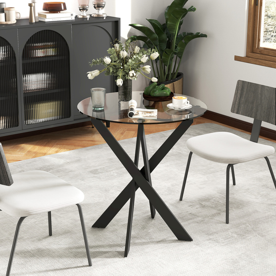 HOMCOM Esstisch Rund für 4 Personen mit Hartglasplatte und Stahlbeinen, Modernes Design, Schwarz-Transparent, Durchmesser: 70 cm, Höhe: 75 cm - Bild 2
