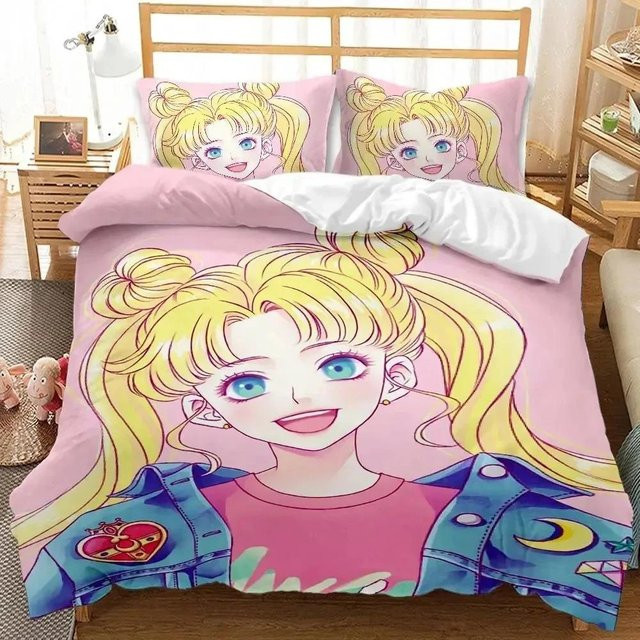 Sailor Moon Bettwäsche-Set aus Mikrofaser-Polyester, 3-teilig mit 1 Bettbezug und 2 Kissenbezügen, B/H: 264 x 228 cm - Bild 1