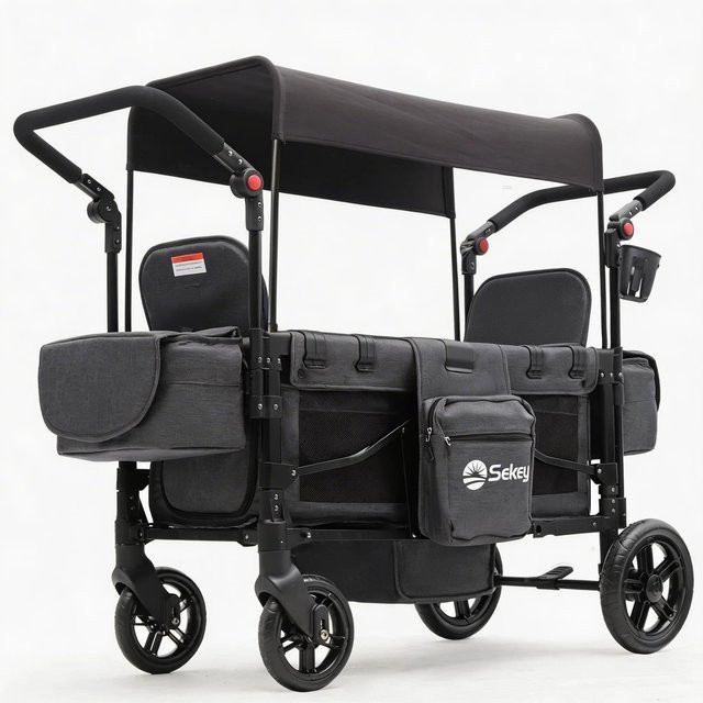 Sekey Bollerwagen für Kinder im Zwillingsmodus, Schwarz - Bild 1