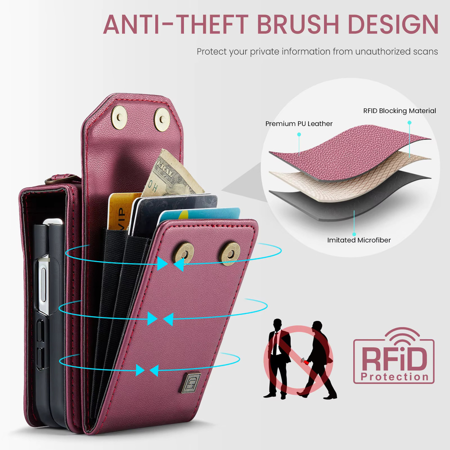 Premium Leder Crossbody Schutzhülle mit Kartenfächern und Lanyard für Samsung Galaxy Z Flip7, Flip6, Flip5 und Flip7FE in Pink - Bild 4