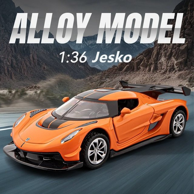 MINI AUTO Jesko Sportwagen Modell aus Metall in Orange, Maßstab 1:36 mit Sound und Licht - Bild 1