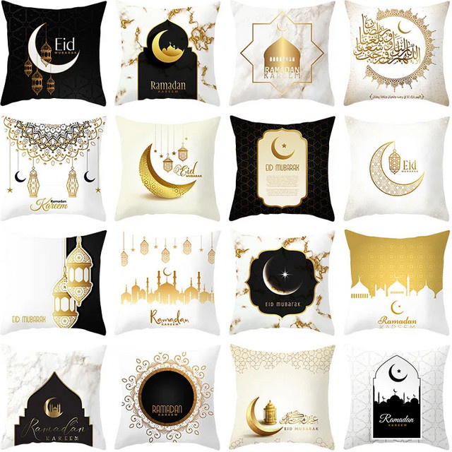 VIKAMA Ramadan Mubarak Wurfkissen-Set mit orientalischem Sternen-Design, quadratisch, 30 x 30 cm - Bild 1