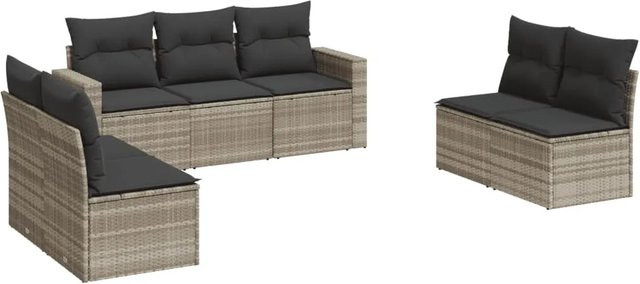 vidaXL 7-tlg Garten-Sofagarnitur in L-Form aus PE-Rattan und pulverbeschichtetem Stahl, Hellgrau, inklusive Sitz- und Rückenkissen - Bild 1