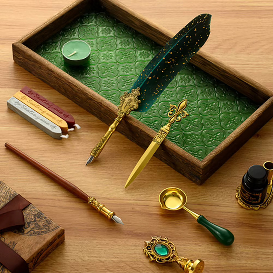 ALLOYSEED Retro Federstift Schreibset mit schwarzer Tinte aus Metall für Kunstbedarf und DIY-Projekte - Bild 3