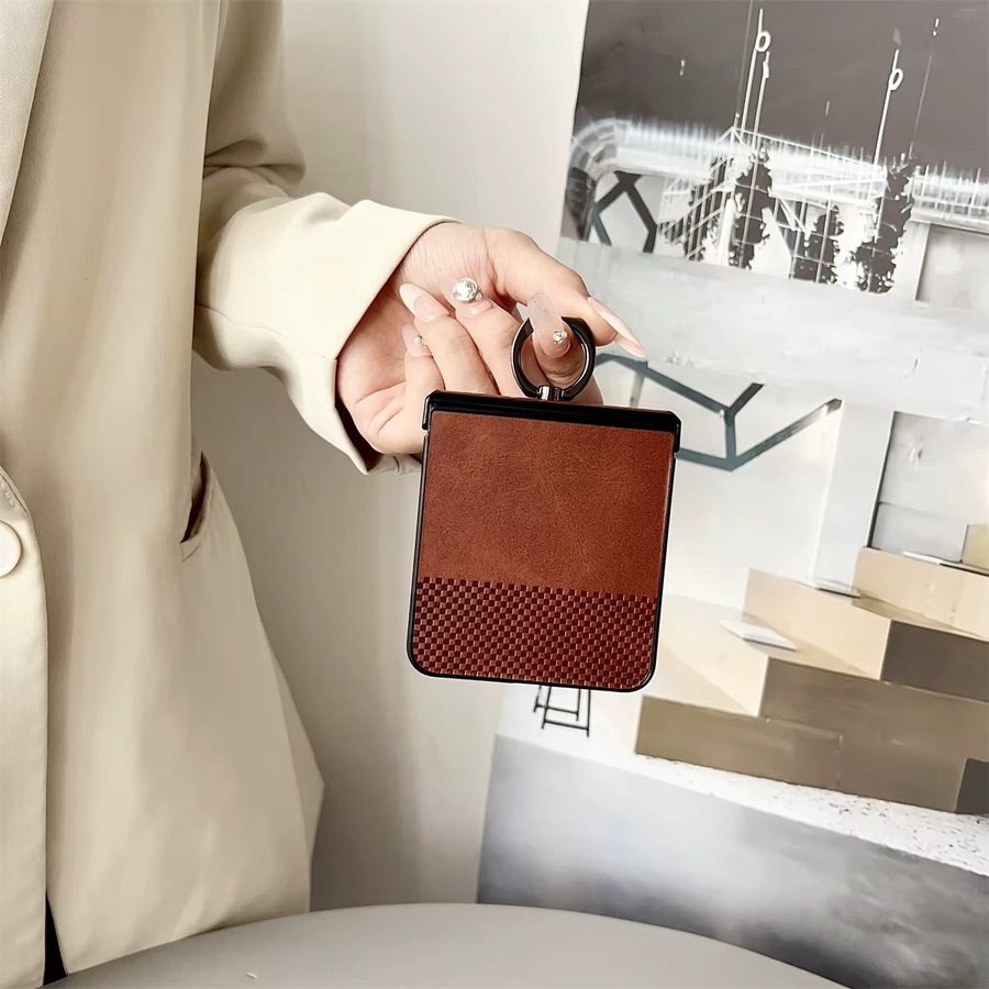 Luxus Leder Schutzhülle mit Ring für Samsung Galaxy Z Flip 3 4 5 6 7 5G und Z Flip FE in Schwarz oder Braun - Bild 2