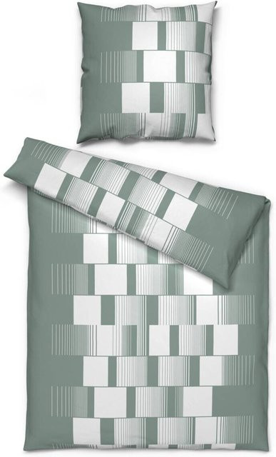 Sensation Microfaser Bettwäsche Set Grün Weiß mit Bettbezug und Kissenbezug aus Polyester, B/H: 135 x 200 cm, Kissen: 80 x 80 cm - Bild 1