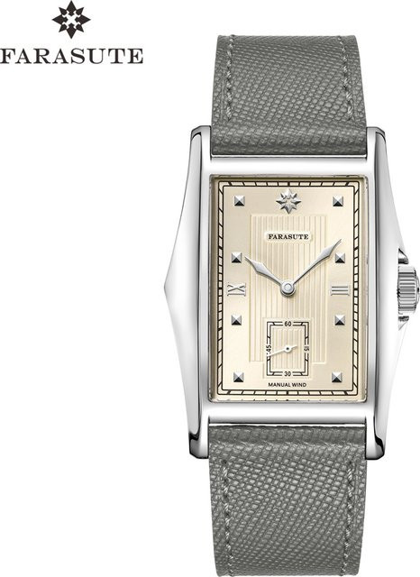 FARASUTE Armbanduhr Handaufzug, Saphirglas, Eckig, Grau, Leder, Herren - Bild 1