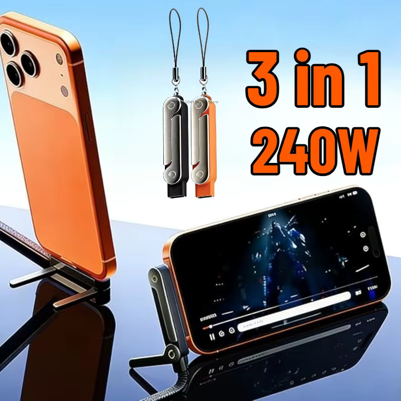 2-in-1 240W Faltbarer Telefonhalter und USB-C-Ladegerät mit Tablet-Halterung in Orange - Bild 5