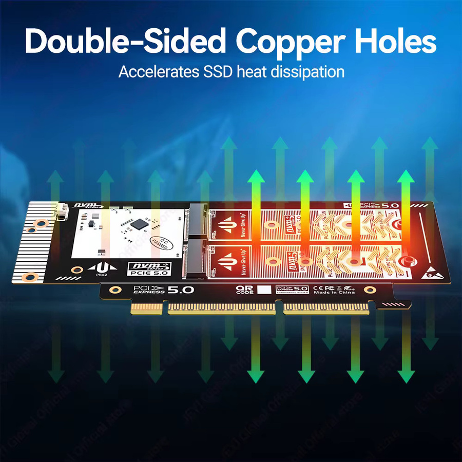 JEYI Dual M.2 NVMe zu PCIe 5.0 Erweiterungskarte in Schwarz mit 256 Gbit/s, unterstützt X8/X16-Steckplätze für 2280/2260/2242/2230 NVMe SSDs und Soft-RAID-Unterstützung - Bild 3