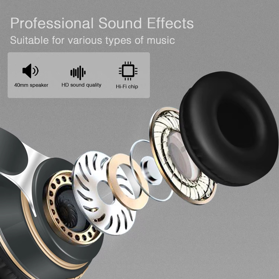 CATASSU Bluetooth Stereo-Kopfhörer mit Mikrofon und SD-Kartenslot in Rot-Gold - Bild 2