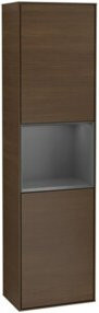 V&B Hochschrank Finion Badschrank mit LED-Beleuchtung und Glastüren in Walnuss Braun, B/T/H: 41,8 x 41,8 x 151,6 cm - Bild 1