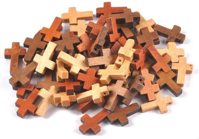 50er Packung Holzkreuze mit Haltefunktion in Beige als religiöses Souvenir und Trostspender - Bild 1