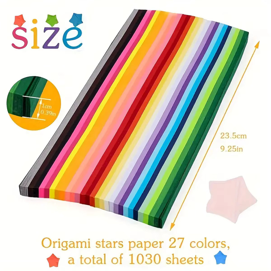 1030 Blatt doppelseitiges Origami-Sternpapier-Set in 27 Farben für DIY Lucky Star Bastelarbeiten, mehrfarbiges Bastelpapier in Matt-Optik - Bild 2
