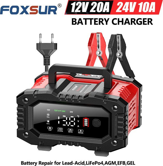 FOXSUR FPT200 FPT100 Autobatterieladegerät für Blei-Säure, AGM, LiFePo4, EFB und GEL Batterien, 12V/24V mit Batteriereparatur-Funktion - Bild 1