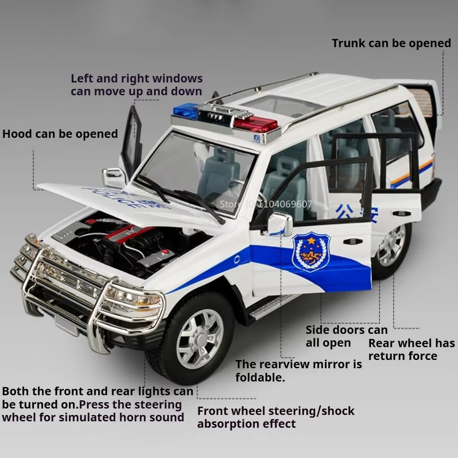 RMZ city Mitsubishi Pajero Modellauto, 1:18, Polizei, Metall, mit Rückziehfunktion, öffnende Türen - Bild 2
