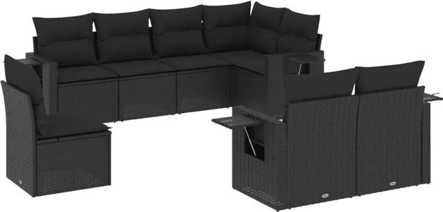vidaXL 8-teilige Garten-Sofagarnitur in L-Form aus schwarzem Poly-Rattan mit Sitzkissen und Rückenkissen - Bild 1