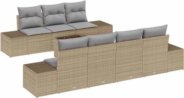 vidaXL Garten-Sofa-Set 8-teilig aus Polyrattan in Beige mit Polstern für Terrasse und Balkon - Bild 1