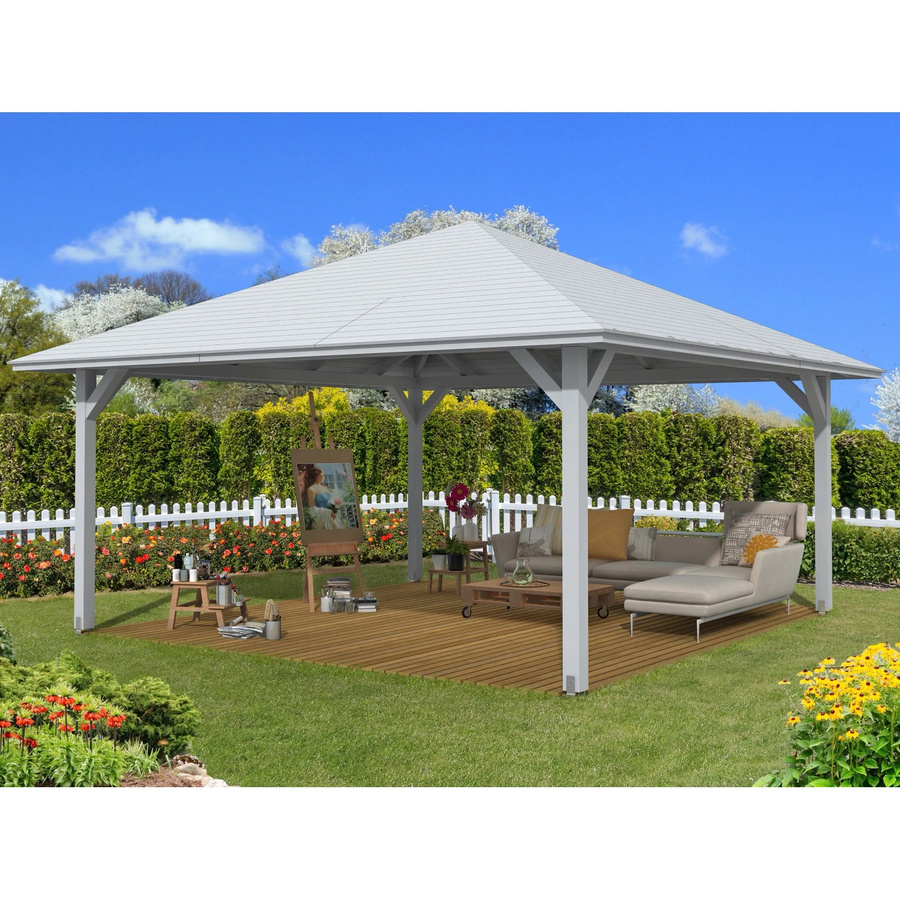 Skan Holz Pavillon Cannes 4 aus Fichtenholz in Weiß lasiert B/T: 489 x 489 cm - Bild 2