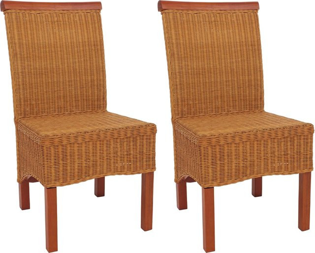 2er-Set Esszimmerstuhl Var von MCW aus Rattan und Holz in Braun ohne Sitzkissen - Bild 1