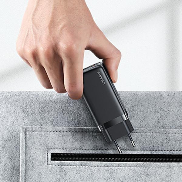 USAMS 65W Netzladegerät mit Power Delivery, USB-C und USB-A, Weiß - Bild 3