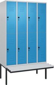 C+P Doppelstock-Spind Classic PLUS Sitzbank mit 4 Abteilen, auskragendes Design mit Kunststoff-Sitzfläche und Sicherheits-Drehriegel, B/T/H: 212 x 120 x 81,5 cm - Bild 1