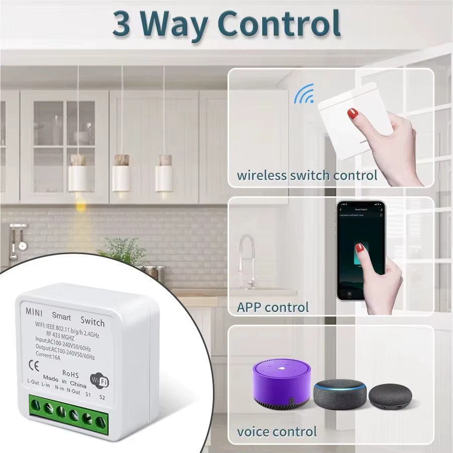 Tuya WiFi Smart Light Switch RF 433MHz Drahtloser Wandschalter in Weiß, kompatibel mit Smart Life, Alexa und Google Home, 1/2/3-fach Ausführung - Bild 2