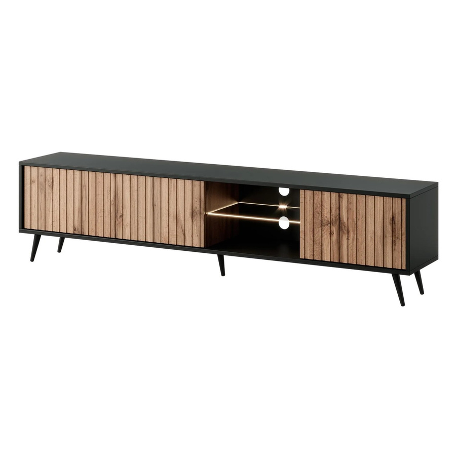 TV-Lowboard Bello von Selsey in Schwarz und Wotan Eiche mit LED-Beleuchtung, Breite: 175 cm - Bild 2