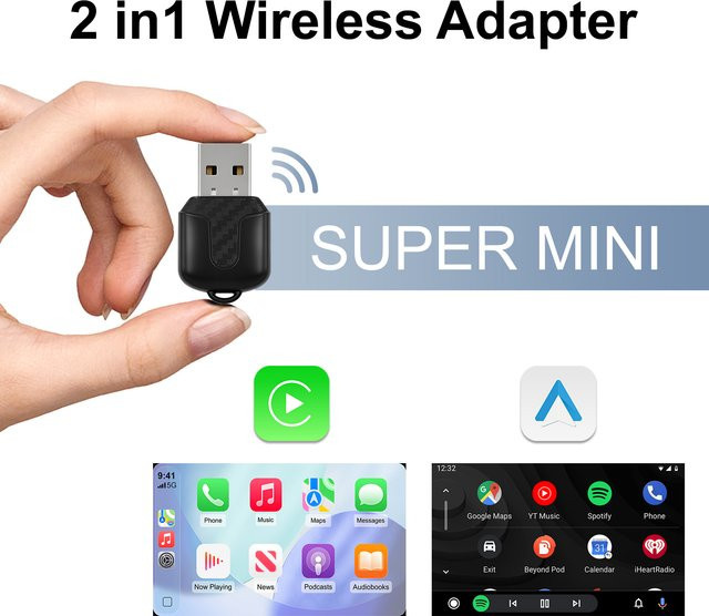 ANYFAR 2in1 Wireless CarPlay und Android Auto Adapter in Schwarz mit 5G WiFi und Bluetooth 5.0 für werkseitig verkabelte Fahrzeuge - Bild 1