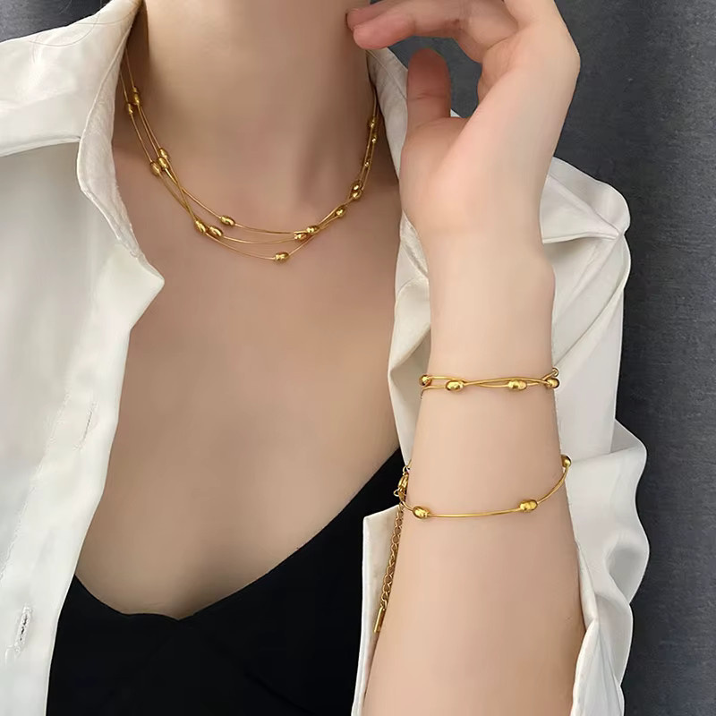 EILIECK Halskette Multi Schichten, Edelstahl, Gold Silber Farbe, Damen - Bild 2