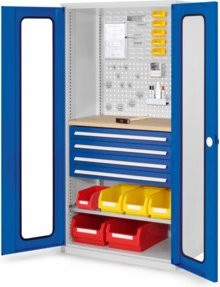 Kappes Schubladenschrank RasterPlan Mod. 36 in Grau mit Sichtfenstertüren, Regalböden und Schubladen, H x B x T: 195 x 100 x 60 cm - Bild 1