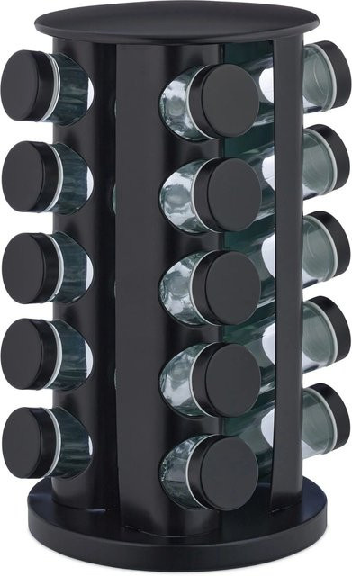 Relaxdays Gewürzkarussell aus Edelstahl und Glas mit 20 Gläsern, Schwarz, Drehbar, Breite: 33,5 cm, Tiefe: 19 cm - Bild 1