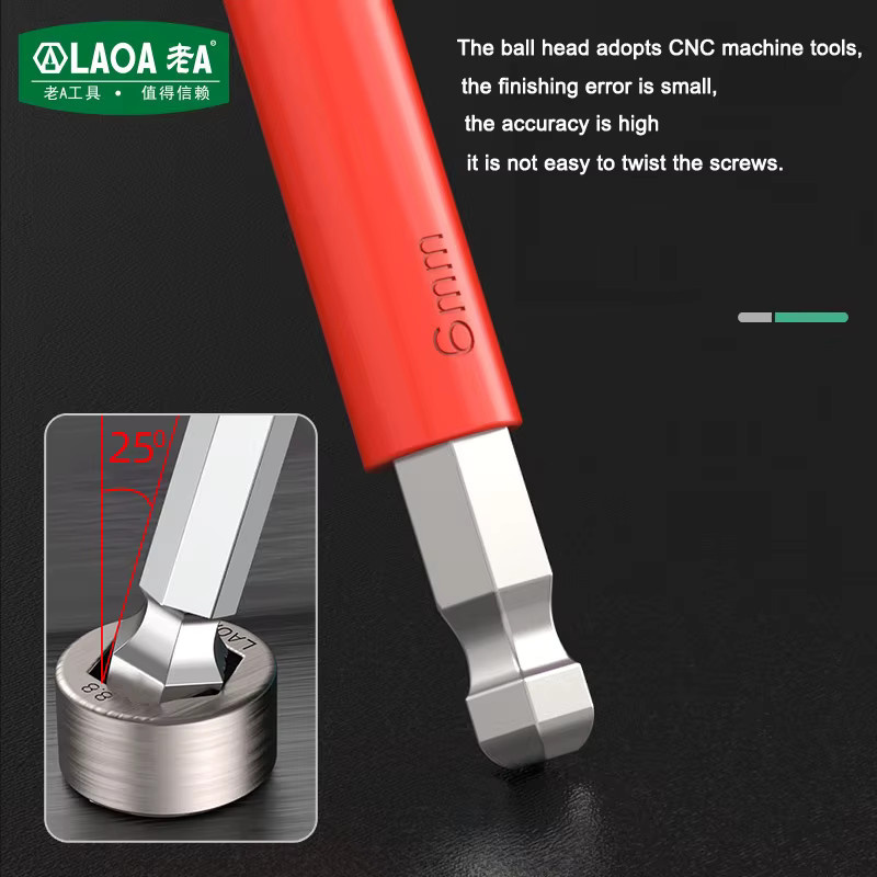 LAOA Multifunktionaler Isolierter T-förmiger Flachkopf-Inbusschlüssel mit Kugelkopf und Sechskant-Steckschlüssel für Autoreparaturen, Rot, 2,5mm-10mm - Bild 4