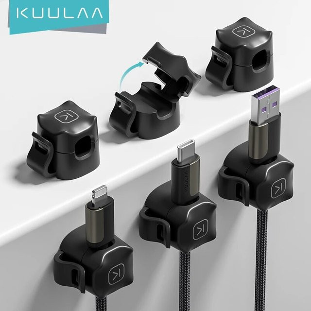 KUULAA Kabelmanagement-Organizer mit verstellbaren Kabelklemmen für unter den Schreibtisch in Schwarz oder Lila - Bild 1