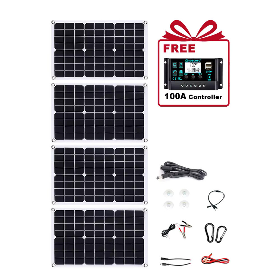 SOECOPO 2000W Solarpanel-Set mit 4 flexiblen Photovoltaik-Modulen und 100A Regler in Schwarz für 12V/24V Wohnmobil, Boot und netzunabhängige Nutzung - Bild 6