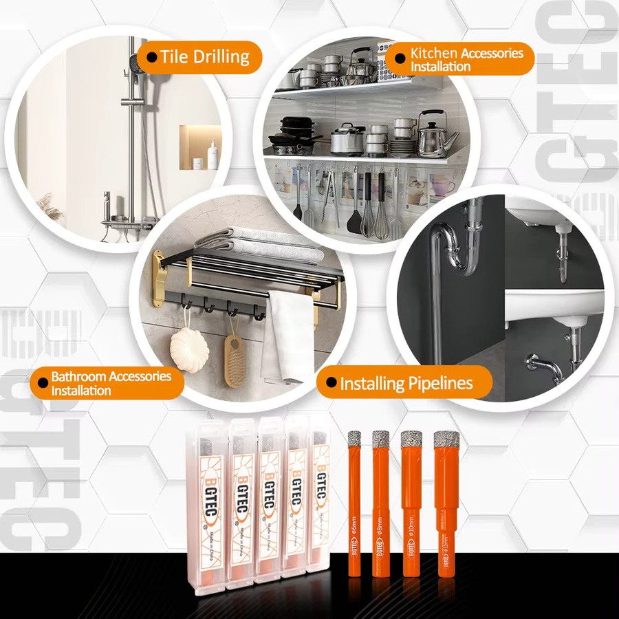 BGTEC Diamantbohrer Set mit rundem Schaft, 10 Stück, 8 mm, für Keramikfliesen, Granit, Marmor und Mauerwerk, orange - Bild 5