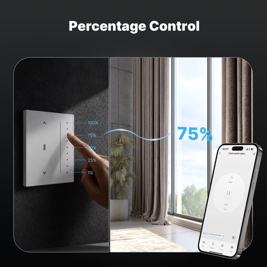 MOES Tuya Star Feather Series Zigbee Smart Vorhangschalter mit Blendschutz-Touchpanel und fließender Hintergrundbeleuchtung in Weiß, kompatibel mit Alexa und Google Home - Bild 2