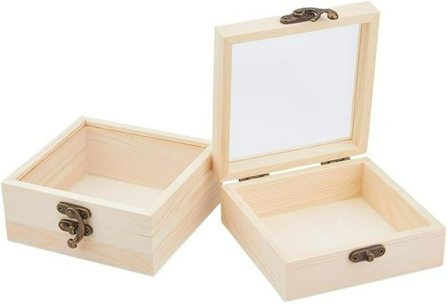 2er-Set Holzkiste mit transparentem Glasdeckel und Metallverschluss zur Schmuckaufbewahrung - Bild 1