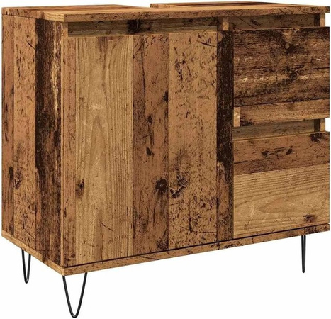vidaXL Waschbeckenunterschrank in Altholz-Optik und Braun mit industrieller Note, B/T/H: 65 x 33 x 60 cm