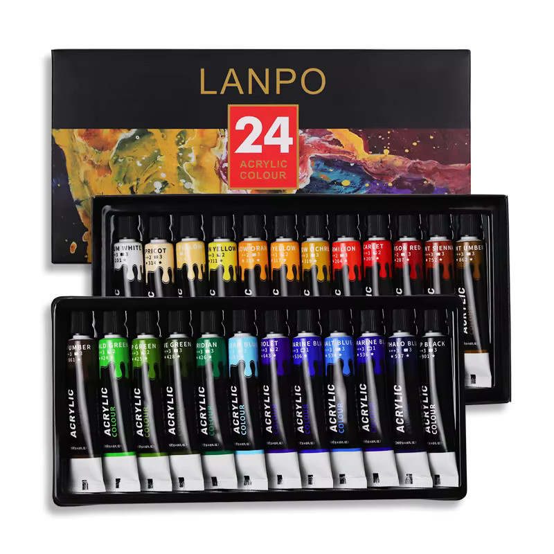 Professionelles Acrylfarben-Set mit 24 Farben und Pinsel-Set in Multicolour, 12 ml Tuben für Künstler und DIY-Malerei - Bild 2