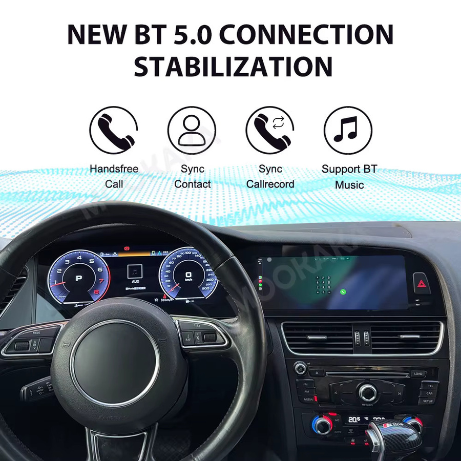 MOOKAKA Dual-Screen Android 15 Autoradio mit GPS-Navigation und CarPlay für Audi A4 A5 2009 - 2016, 10,25 Zoll + 12,3 Zoll, Schwarz - Bild 5