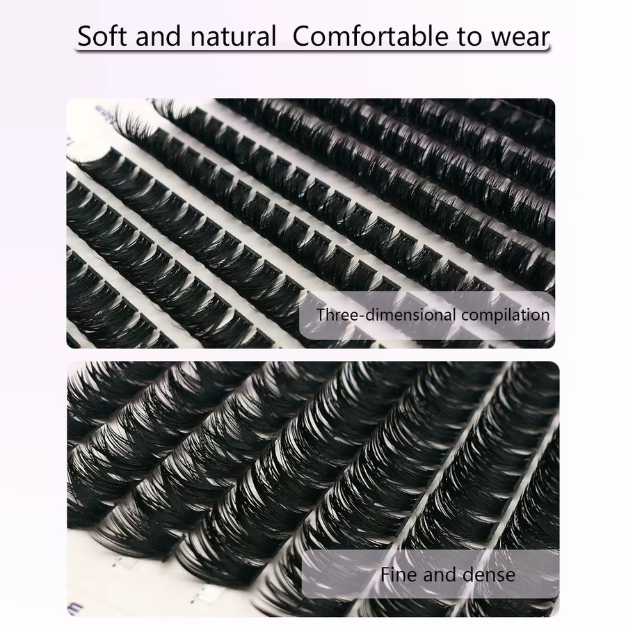 Anlinnet Falsche Wimpern, Schwarz, Natürlich, 252 Cluster, 9–16 mm - Bild 6