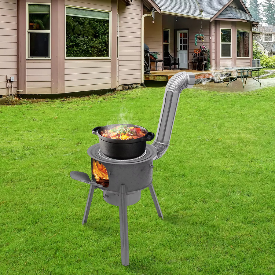 Bymaocar Holzofen aus Stahl mit 3 Brennringen für Outdoor-Camping, BBQ und Garten, B/T/H: 50,0 x 43,0 x 3,0 cm - Bild 2