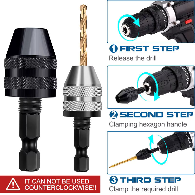 CMCP Mini Schnellspannbohrfutter mit 6,35 mm Sechskantschaft als Bohrer Adapter und Konverter für Schraubendreher und Bohrer - Bild 5