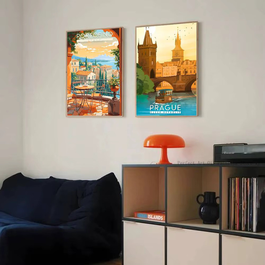 Selbstklebendes Wandposter mit klassischen Stadt-Reiseillustrationen in Mehrfarbig von Bilibili - Bild 4