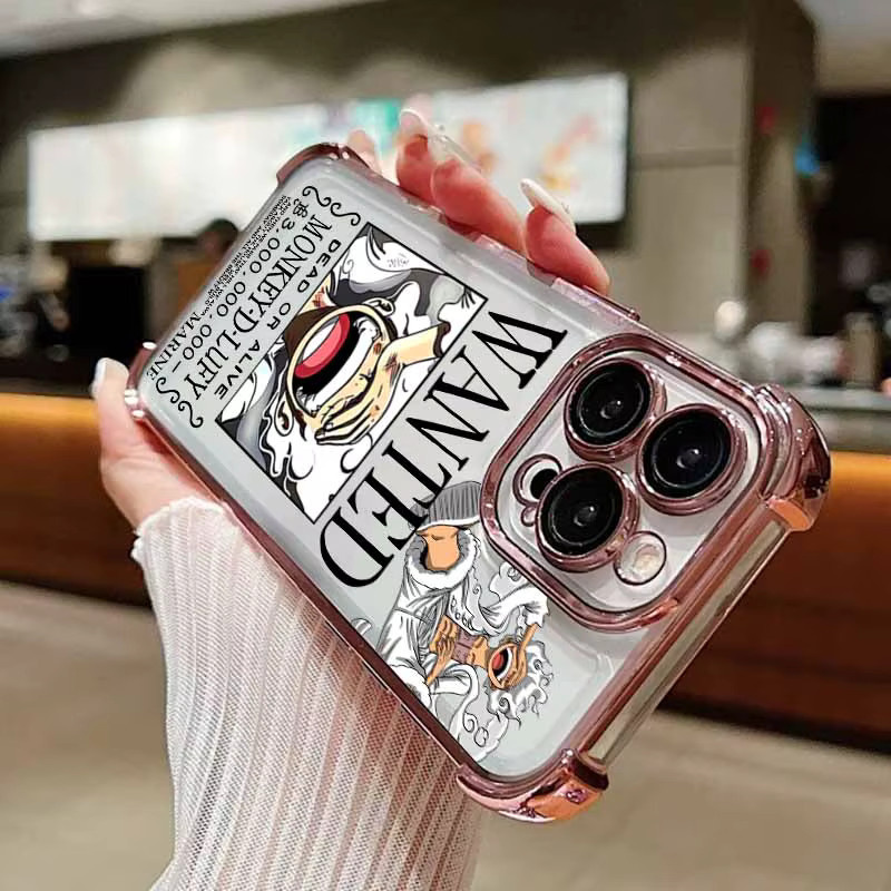 Stoßfeste Anime One Piece Handyhülle für Apple iPhone 17 AIR 16E 16 15 14 13 12 11 XS Pro Max mini Plus – Galvanisierte Schutzhülle - Bild 2