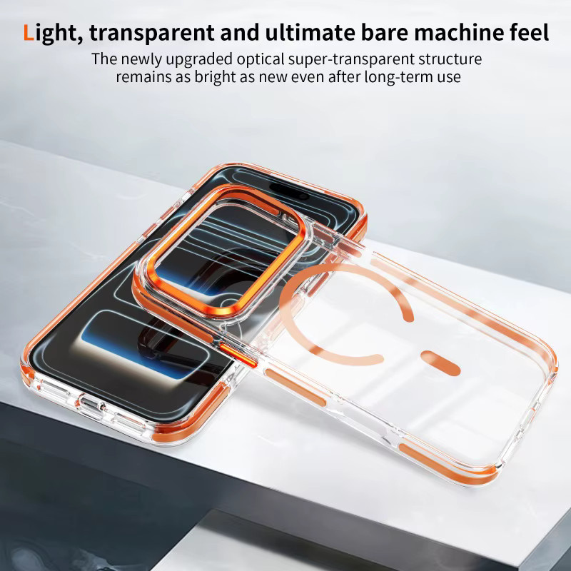 Magnetische MagSafe Wireless Charging Schutzhülle für Apple iPhone 13 14 15 16 17 Pro Max Plus mit Metall Foto Rahmen in Transparent oder Grün - Bild 3