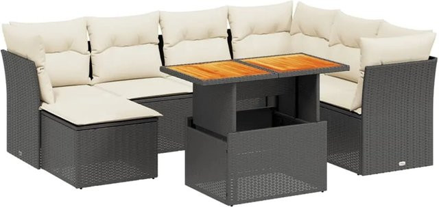 vidaXL 8-teilige Garten-Sofagarnitur aus Poly-Rattan mit Kissen in Schwarz-Creme - Bild 1