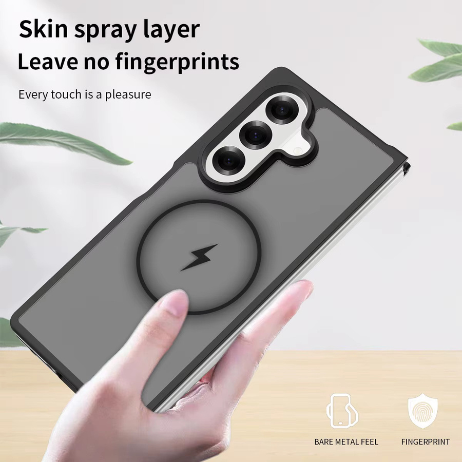 UYUXIO Magnetische kabellose Lade-Handyhülle für Samsung Galaxy Z Fold 7, Transparent/Schwarz, matte Rückseite mit Magnet - Bild 4