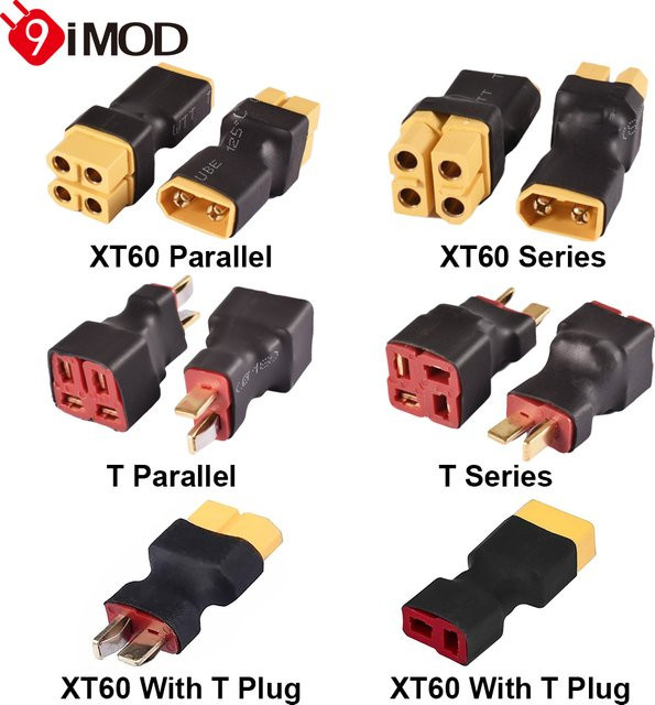 9IMOD XT60 Parallel- und Serien-Adapteranschlüsse für RC-Lipo-Batterien, 1 Buchse auf 2 Stecker oder 1 Stecker auf 2 Buchsen, transparent - Bild 1